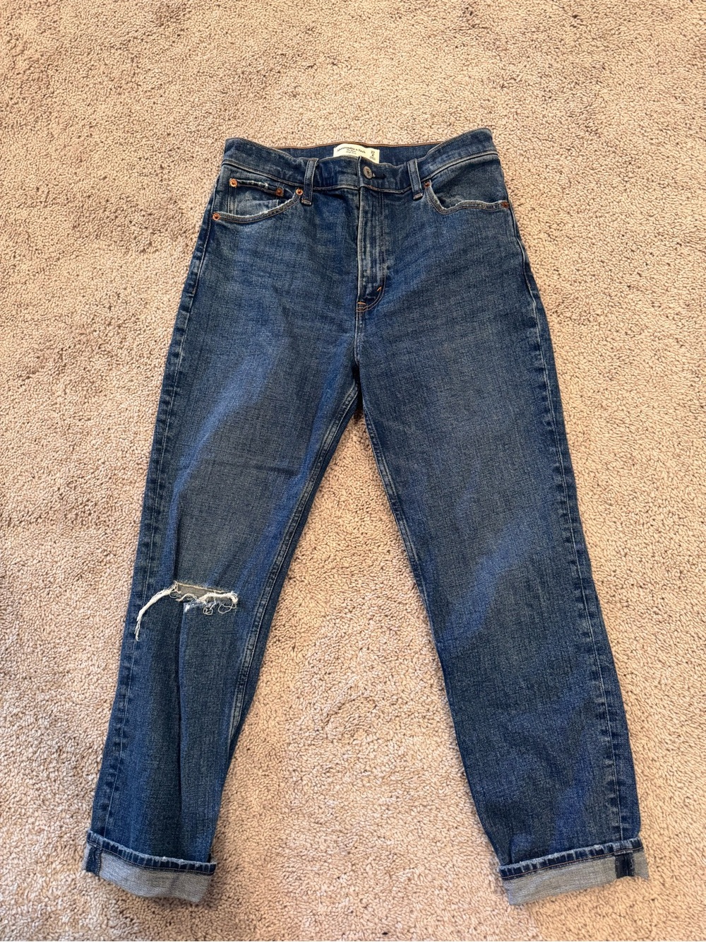 Abercrombie & Fitch Distressed Dark Blue Boyfriend Jeans